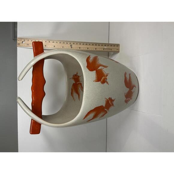 Vintage Gumps San Francisco Goldfish Vase Crackle Glaze 12” Mid Century Asian